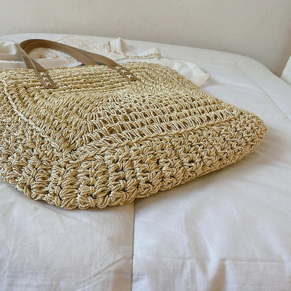 Handmade Woven Straw Beach Bag – Large Capacity Women’s Raffia Shoulder Tote for Summer Travel