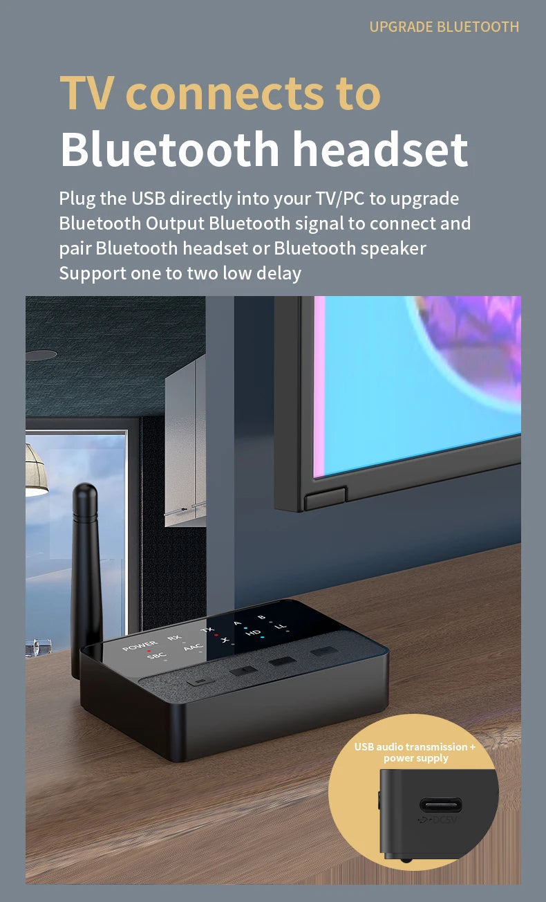 VAORLO Qualcomm Bluetooth 5.3 Receiver & Transmitter | aptX HD/LL Low Latency, 3.5mm AUX, RCA Wireless Audio Adapter for PC & TV