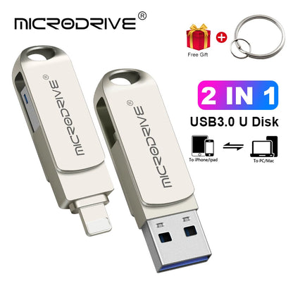 Metal OTG USB 3.0 Pen Drive – 32GB, 64GB, 128GB, 256GB Memory Stick for iPhone, iPad, Lightning, iOS