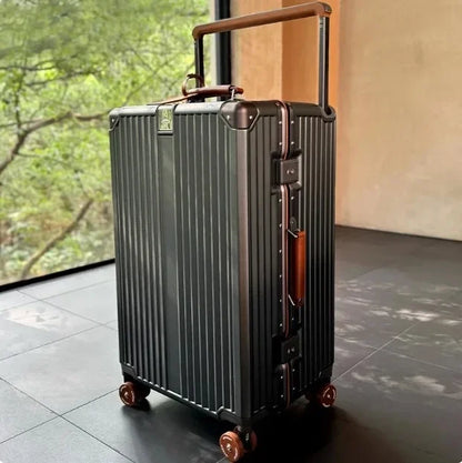 Aluminum Frame Rolling Luggage — Wide Handlebar Trolley Suitcase with Colorful Silent Spinner Wheels, TSA Lock & Large Capacity