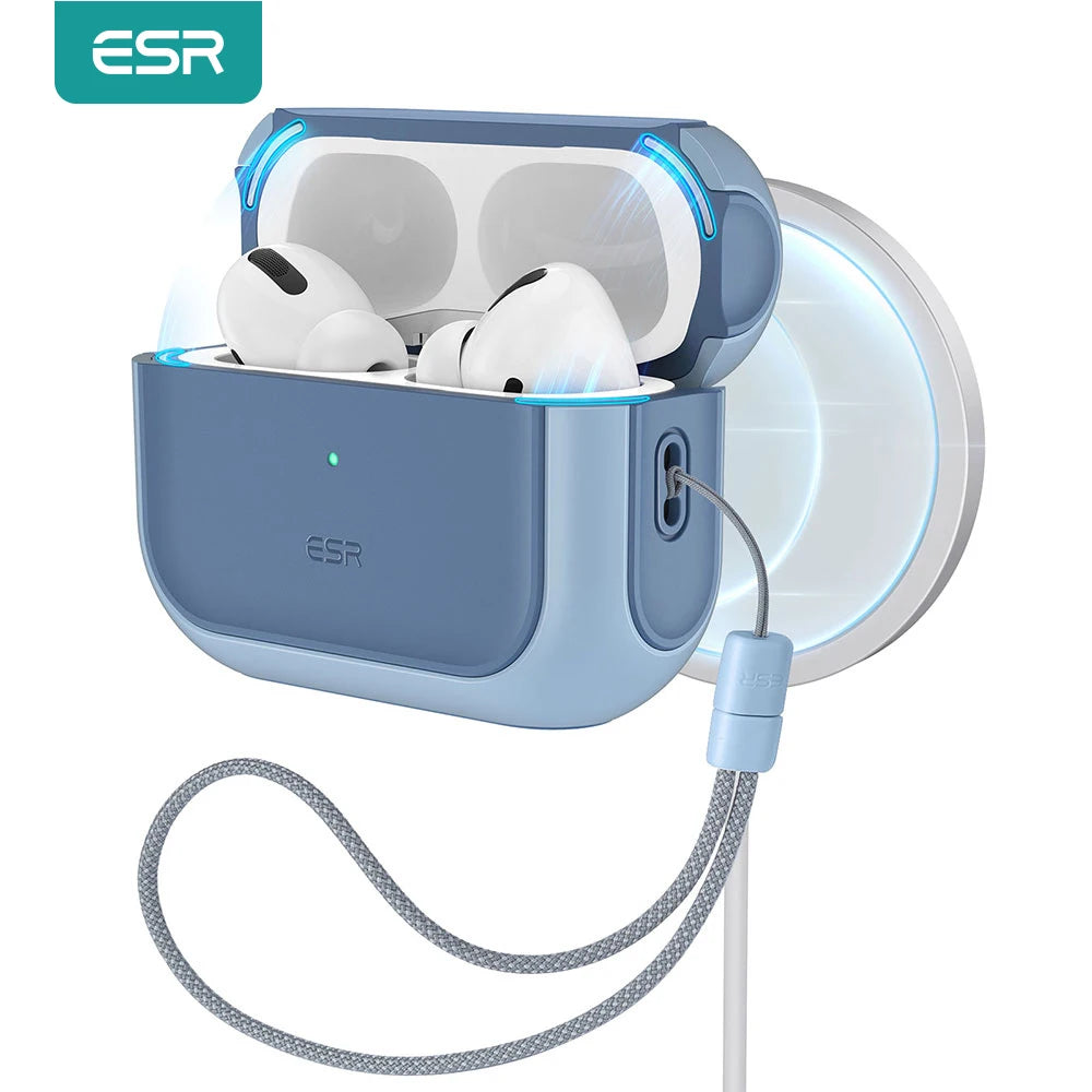 ESR AirPods Pro 2 Case with Lanyard – MagSafe Compatible Cover for AirPods Pro (2023/2022/2019) with USB-C/Lightning Cable