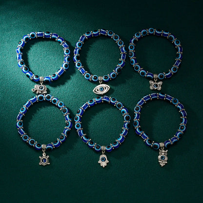 Classic Turkish Evil Eye Bracelets: Handmade Blue Eye Palm Butterfly Pendant Bangles for Men & Women - Lucky Charm Jewelry