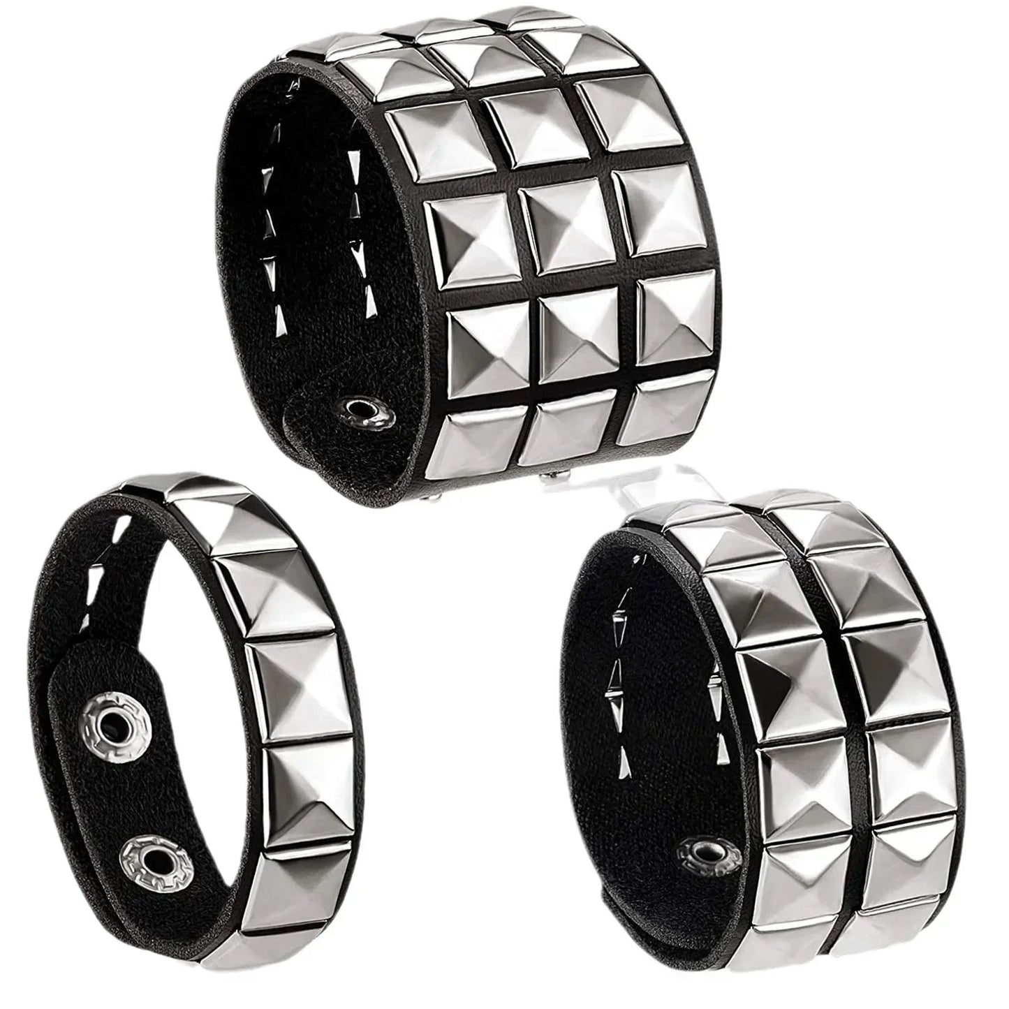 New Punk Fashion Black Leather Cuff Bracelet for Men & Women - Rivets Stud Charm Wristband Bangle, Gothic Jewelry 2024