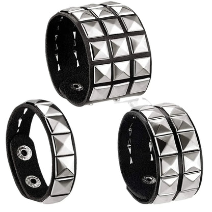 New Punk Fashion Black Leather Cuff Bracelet for Men & Women - Rivets Stud Charm Wristband Bangle, Gothic Jewelry 2024