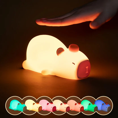 Capybara Cute Silicone LED Night Light - USB Rechargeable Dimmable Lamp for Kids' Room & Gift