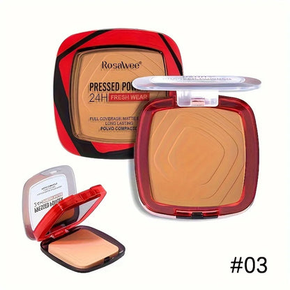 Matte Full Coverage Pressed Powder Foundation - 24H Fresh Wear with Puff Applicator, Weightless Finish Makeup
