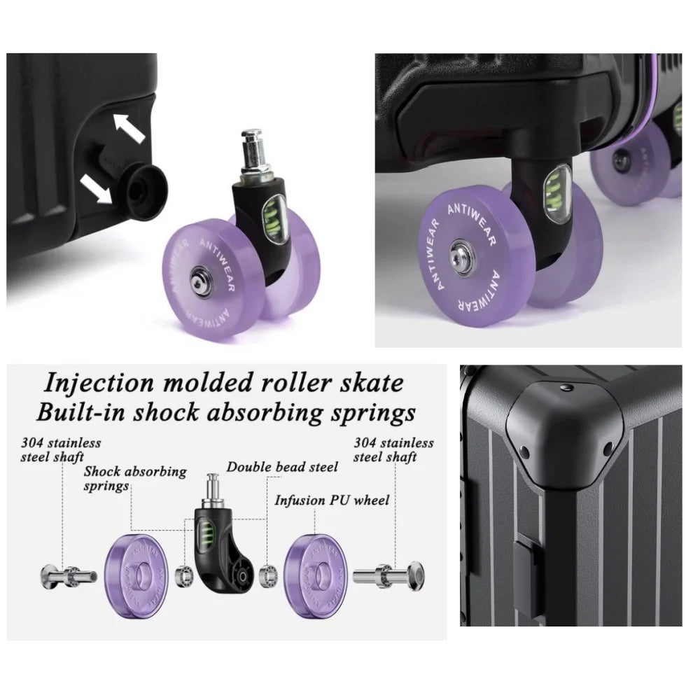 Aluminum Frame Rolling Luggage — Wide Handlebar Trolley Suitcase with Colorful Silent Spinner Wheels, TSA Lock & Large Capacity