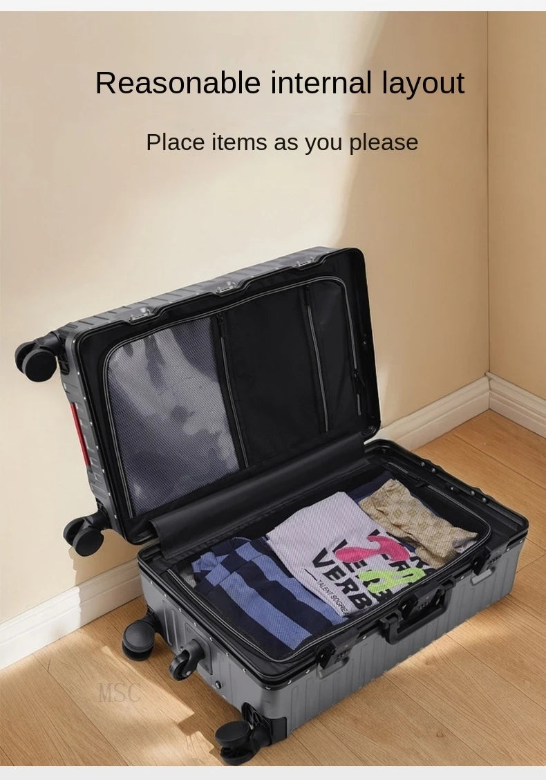 30-Inch Five-Wheel Aluminum Frame Suitcase — Multifunctional Cabin Luggage with Password Lock, USB Port & Cup Holder