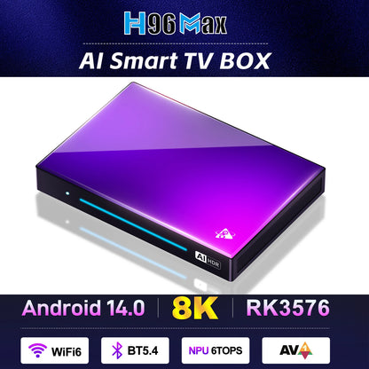 H96 MAX M9 AI Android 14 TV Box, 8-Core Rockchip RK3576, 4GB/64GB to 8GB/128GB, Wifi6, 8K 120fps, BT5.4, 1000M LAN