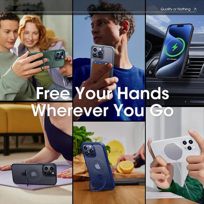 Matte Magnetic iPhone Case with Ring Stand | Translucent Cover for iPhone 11–16 Pro Max, Plus, and Mini