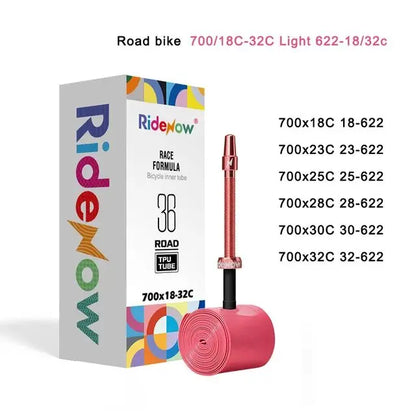 Ridenow Upgraded Metal Nozzle 700c TPU Inner Tube – 700x18-32c Road Bike Tube with Removable Valve Cores