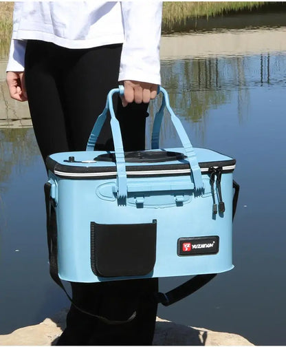 Multifunction Fishing Bucket with Oxygen Pump – Portable Tackle Box & Live Fish Storage Barrel for Camping & Outdoor