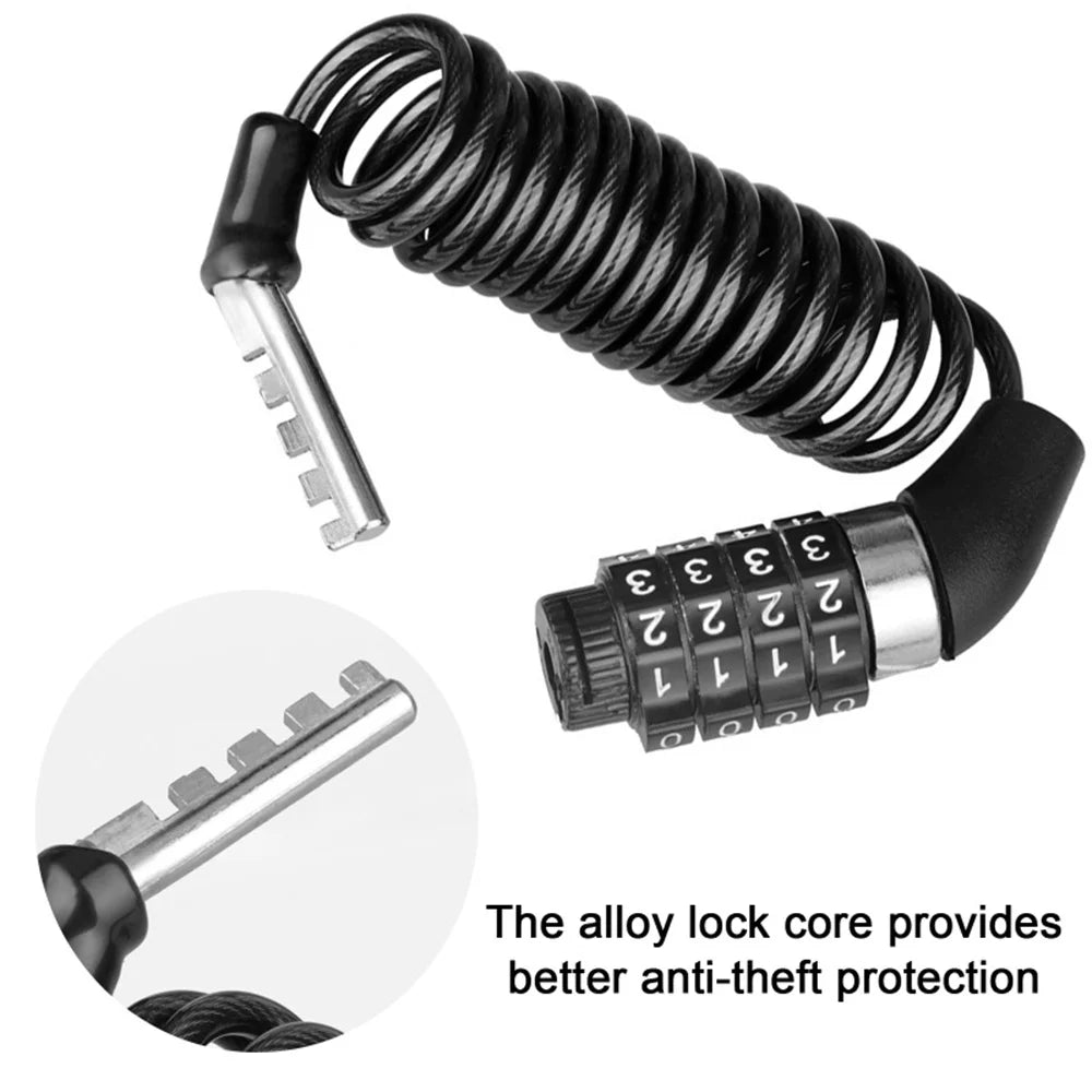 Durable 4-Digit Combination Helmet Lock Chain - Anti-Theft Bike & Motorcycle Cable Lock, Portable Stitch Motor Part