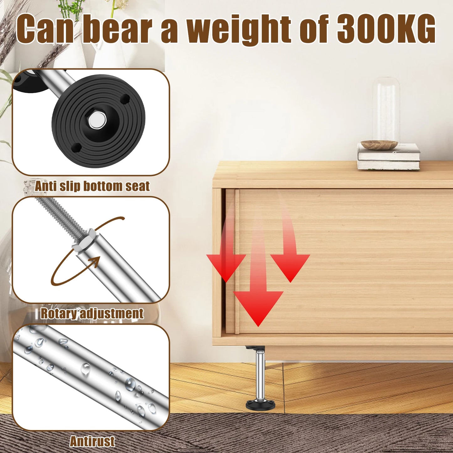 2Pcs Adjustable Telescopic Support Rods – 300kg Capacity Furniture Heightening Legs with Jack Frame