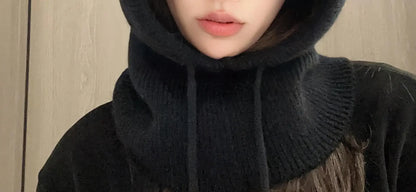 Knitted Hooded Balaclava Caps – Winter Korean Style Outdoor Warmer, One-Piece Neck Collar Beanie Hat for Women