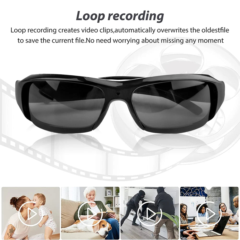 Wearable HD 1080P Mini Glasses Camera – Portable Outdoor Security Sports DV DVR Video Recorder, Surveillance Camcorder for Driving