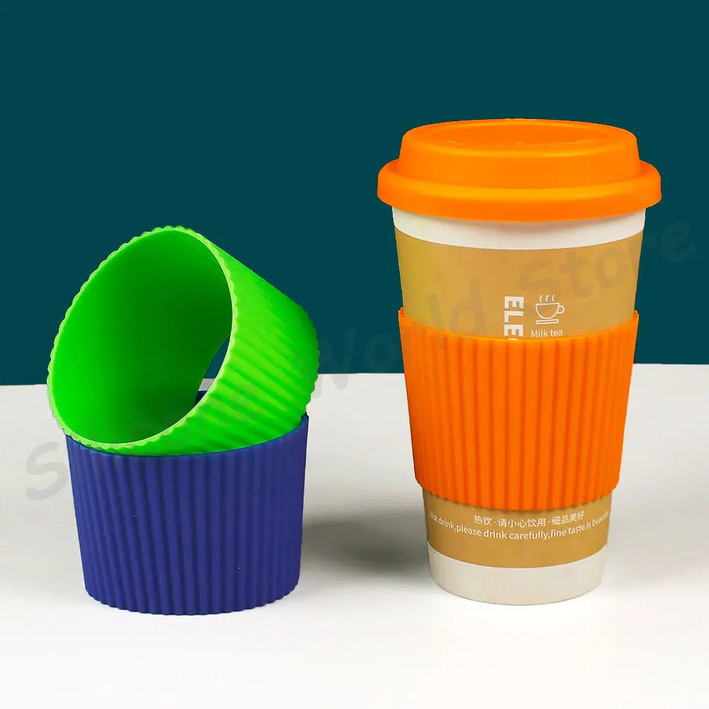 Silicone Coffee Cup Cover & Sleeve — Anti-Scalding, Anti-Slip Universal Tapered Thread Mug Protector for Ceramic & Glass Cups