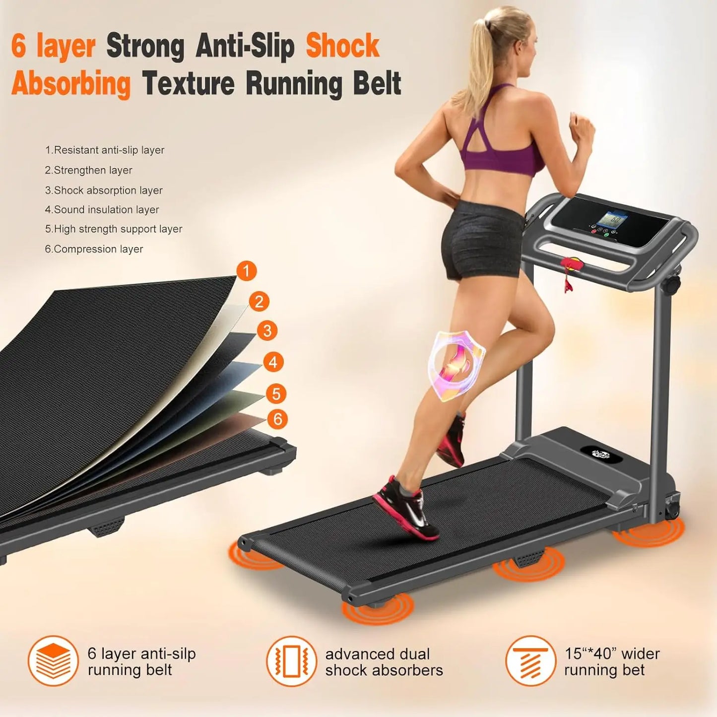 3.0HP Portable Foldable Treadmill for Home – Compact, LED Display with 12 Preset Programs
