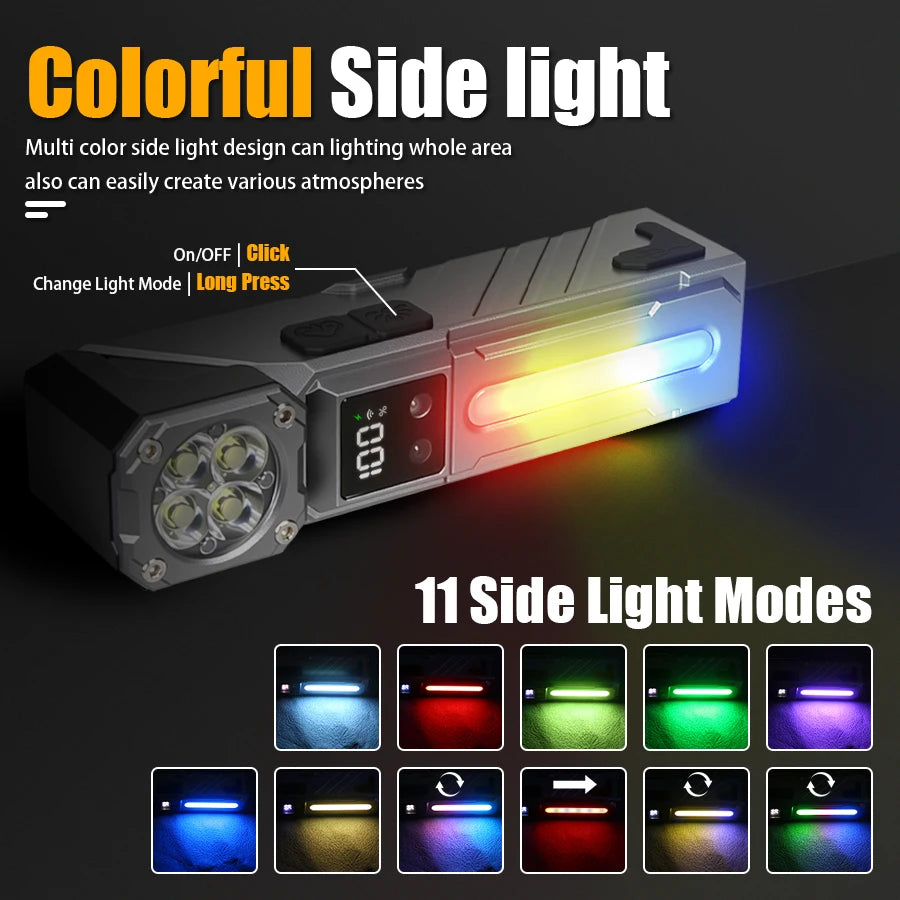 High-Power LED EDC Flashlight – Rechargeable Pocket Torch with RGB, Magnet & Clip for Camping & Fishing