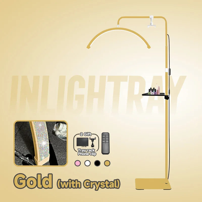 23" OEM 45W LED Eyelash Extension Lamp – Adjustable Brightness Half-Moon Bed Lamp with Ring Light & Free Logo