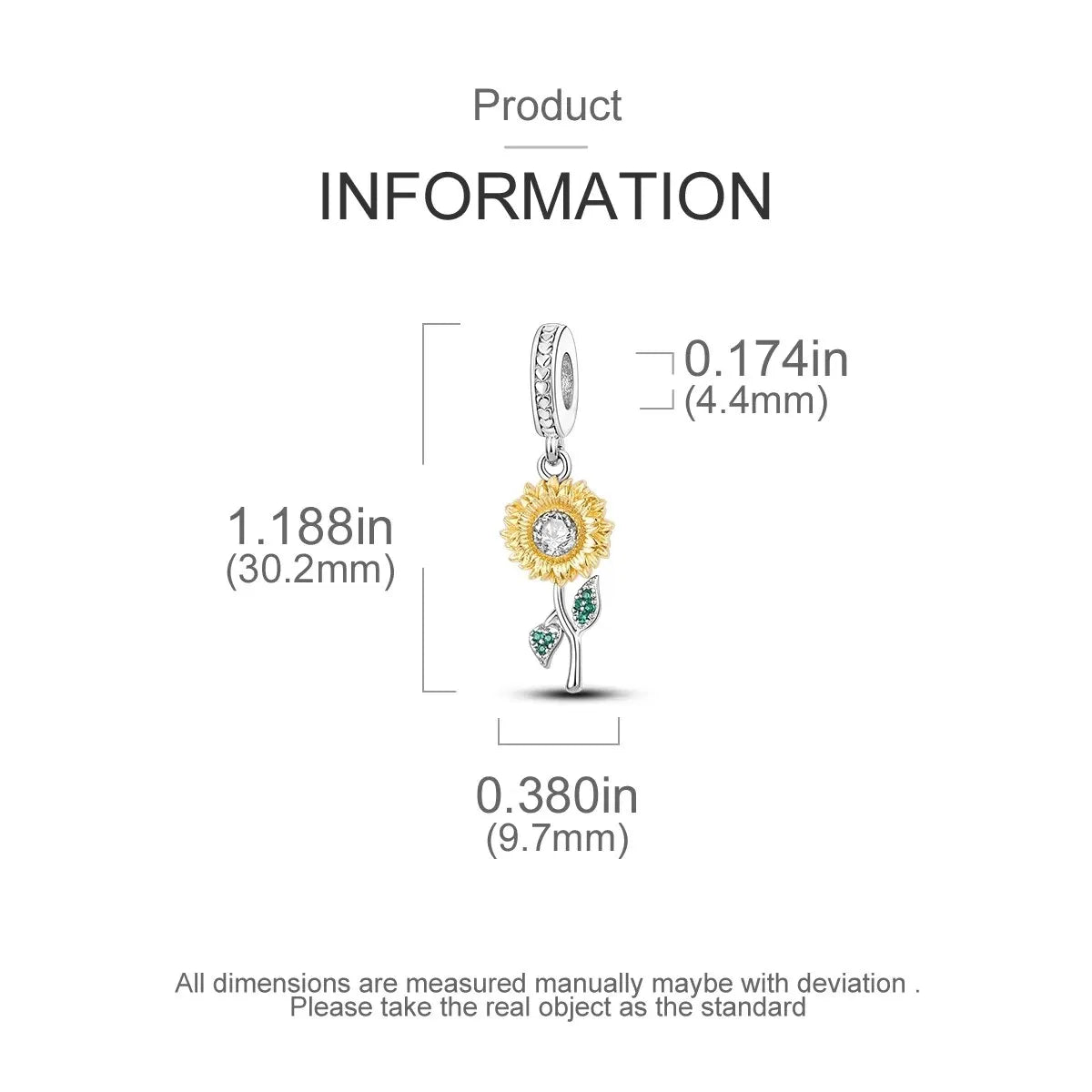 MULA Silver-Plated Sunflower & Four-Leaf Clover Dangle Charms - DIY 3MM Snake Chain Bracelet