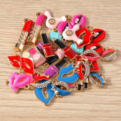 10PCS Cute Enamel Lips & Lipstick Charms – Pendants for Jewelry Making, Earrings, Necklaces & Bracelets DIY Crafts
