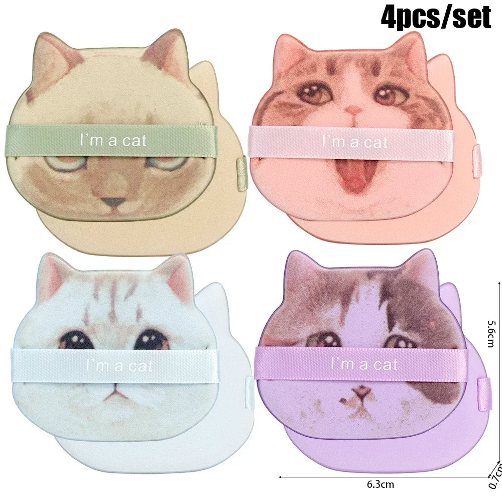 1-4PCS Cat Air Cushion Powder Puffs – Double-Sided Wet & Dry Foundation and Concealer Makeup Sponges