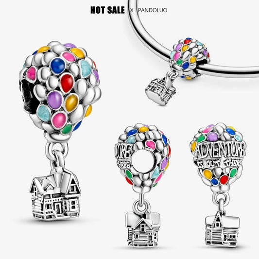 Disney Pixar Up House & Balloons Charm Beads - 925 Silver Pendant for Pandora Bracelet, Women's Jewelry Gift