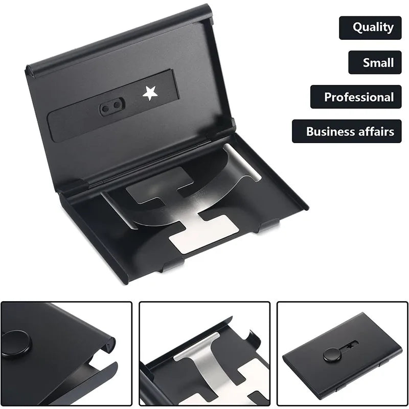 Ultra-Thin Metal Business Card Holder - Hand Push Card Case for Bank and Membership Cards, Compact Organizer Box