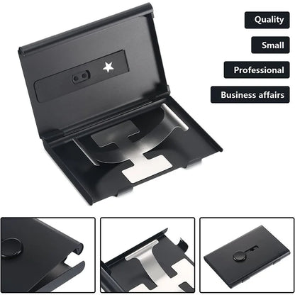 Ultra-Thin Metal Business Card Holder - Hand Push Card Case for Bank and Membership Cards, Compact Organizer Box