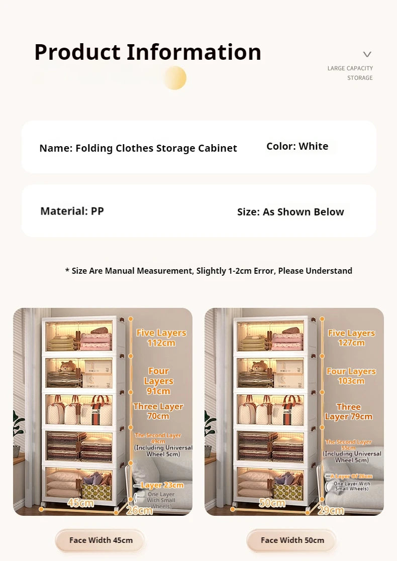 2025 Folding Living Room Cabinet – Multifunction Rolling Closet Organizer with Large Capacity Storage