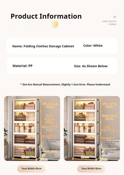 2025 Folding Living Room Cabinet – Multifunction Rolling Closet Organizer with Large Capacity Storage