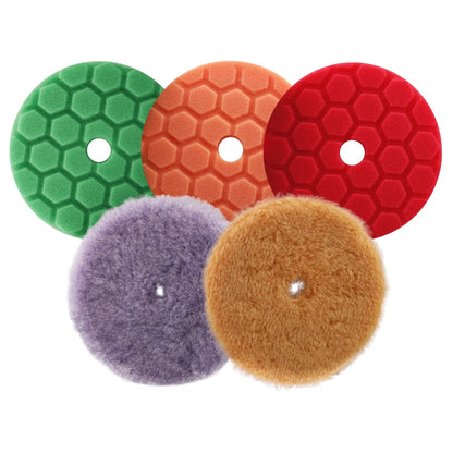 SPTA 5Pcs Car Sponge Wool Polishing Pads Set – 3", 5", 6" for DA/RO/GA Buffer Polisher, Buffing & Waxing