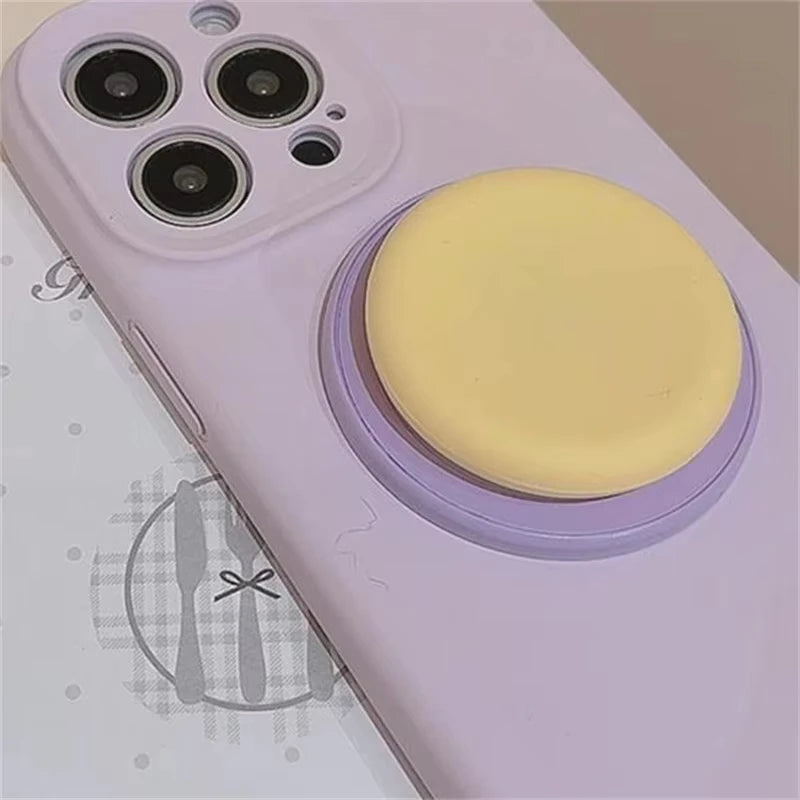 Cute Macaron Silicone Magnetic Phone Stand - Round Grip Holder for iPhone 15, iPad, MagSafe, and Smart Tok