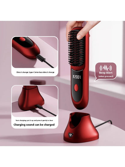 Wireless Negative Ion Hair Straightening Comb – Portable Straightener & Curling Tool