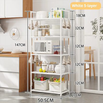 Multilayer Kitchen Shelving - Floor to Ceiling Microwave Oven and Pot Storage Shelf, Multifunctional Household Organizer