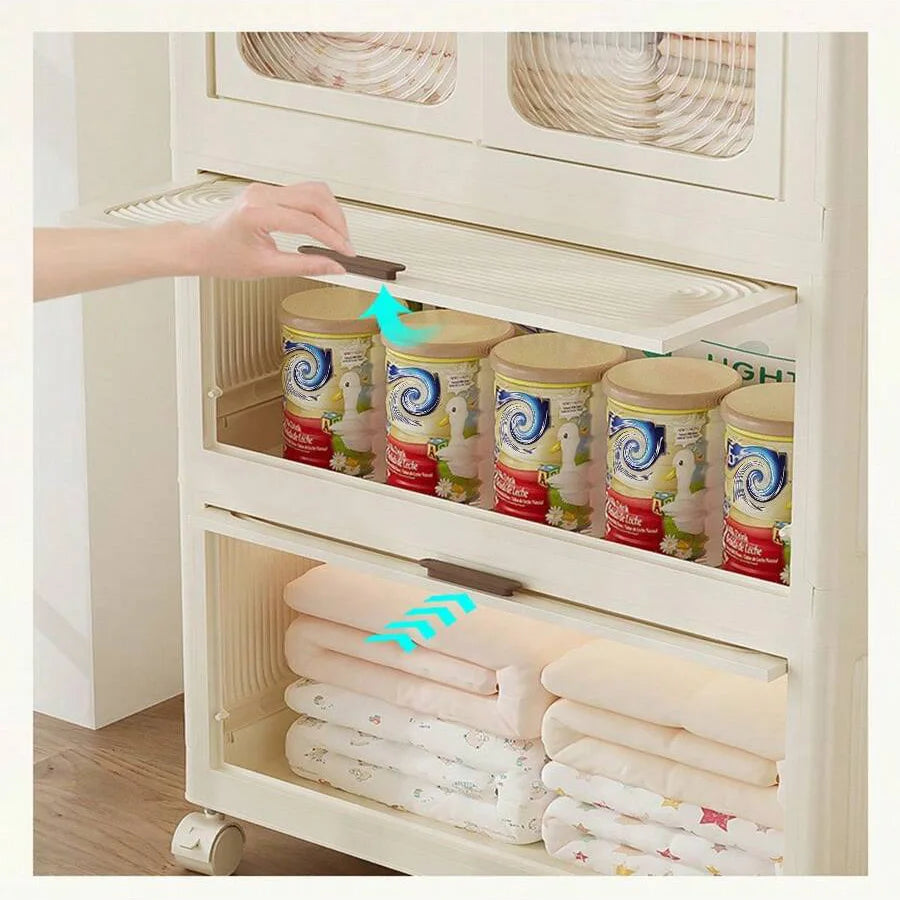 Plastic Wardrobe Closet — 27.6" Wide Stackable Multi-Layer Storage Bins with Lids & Wheels, Collapsible Drawer Organizer