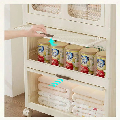 Plastic Wardrobe Closet — 27.6" Wide Stackable Multi-Layer Storage Bins with Lids & Wheels, Collapsible Drawer Organizer