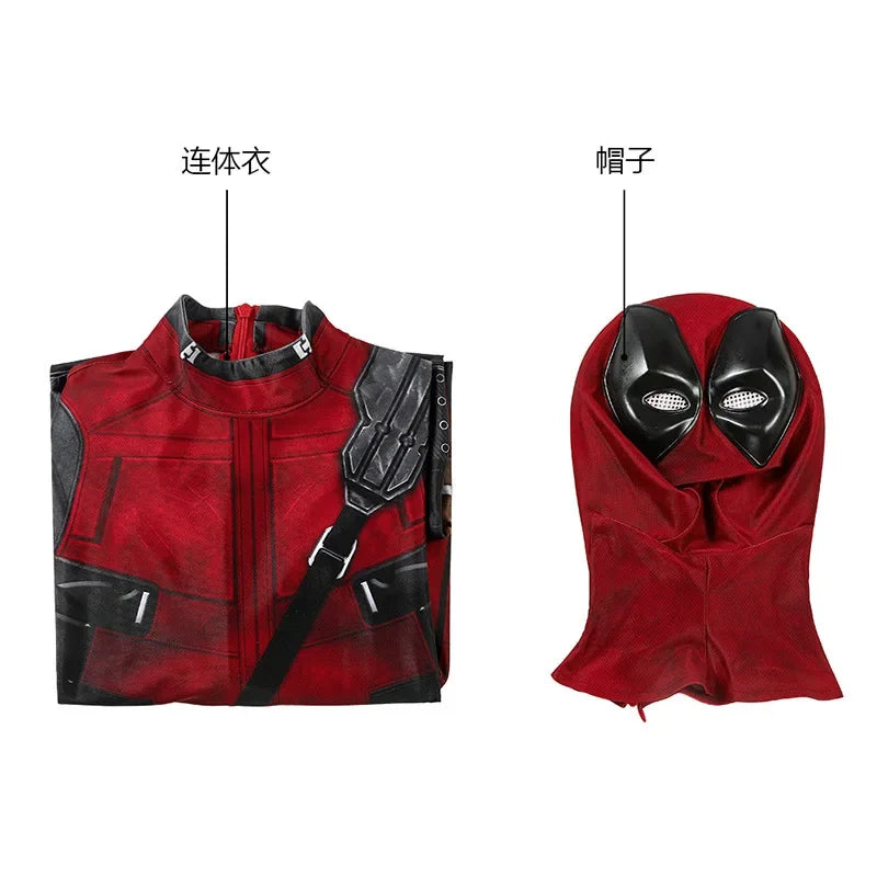 Adult & Kids Deadpool Cosplay Costume – Superhero Jumpsuit with Mask & Swords for Boys