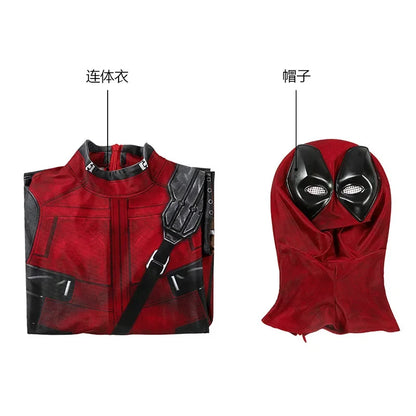 Adult & Kids Deadpool Cosplay Costume – Superhero Jumpsuit with Mask & Swords for Boys
