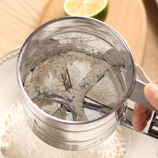 Stainless Steel Flour Sifter with Hand Press – Fine Mesh Baking Sieve for Powdered Sugar & Flour