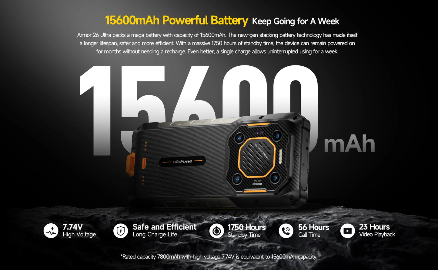 Ulefone Armor 26 Ultra 5G Rugged Waterproof Smartphone - 120W Fast Charging, 15600mAh, 200MP+64MP, 24GB+512GB, NFC