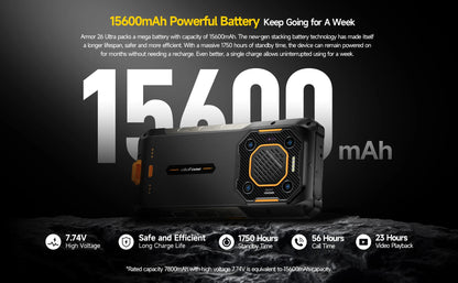 Ulefone Armor 26 Ultra 5G Rugged Waterproof Smartphone - 120W Fast Charging, 15600mAh, 200MP+64MP, 24GB+512GB, NFC