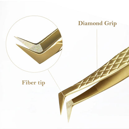 DIYDAY Anti-Slip Eyelash Tweezers — Stainless Steel Precision Fiber Tip for Eyelash Extensions & Makeup Tools