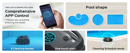 Robot Swimming Pool Cleaner – Cordless, APP-Controlled, Rechargeable 6400mAh Lithium Battery, Route Planning for Tiles, PVC, Mosaic, Cement