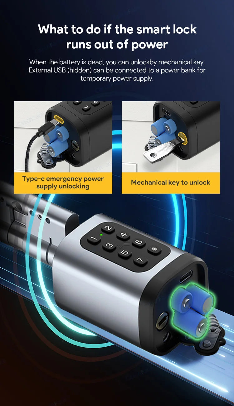 V1 Pro+ Smart Door Lock – TUYA App Adjustable Fingerprint, Password & RFID Cylinder for Home Security