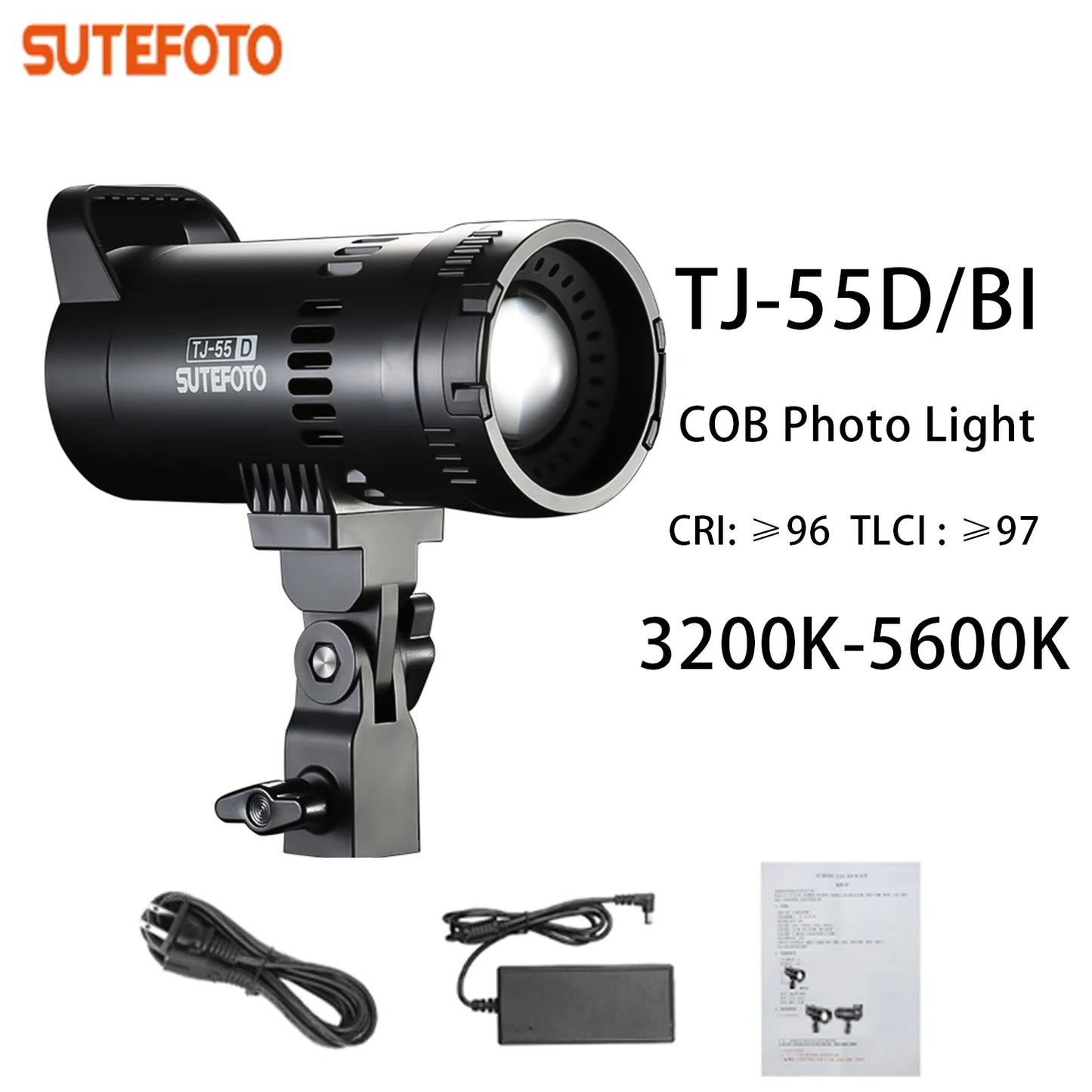Sutefoto TJ55 Bi-Color LED Video Light - 55W COB Photographic Light, 3200K-5600K, Portable Fill Light for Video & Live Streaming