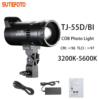 Sutefoto TJ55 Bi-Color LED Video Light - 55W COB Photographic Light, 3200K-5600K, Portable Fill Light for Video & Live Streaming