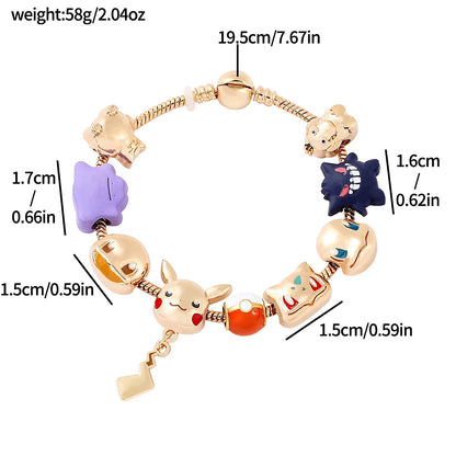 Japan Anime Pokemon Bracelet – Kawaii Pikachu, Gengar, Squirtle & Bulbasaur Pendant, DIY Bangle Beads Charms for Women