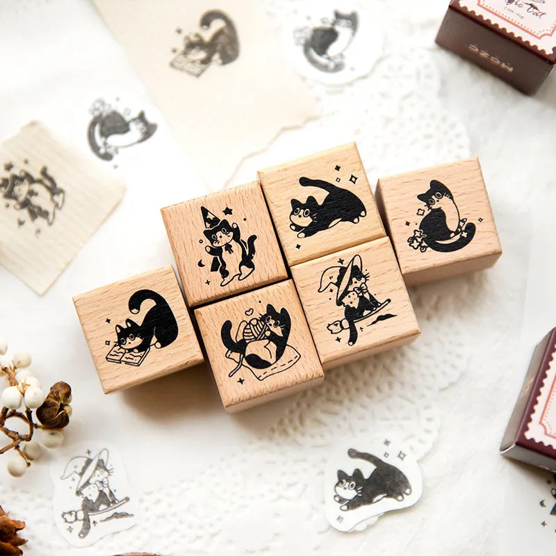 1Pc Cute Little Black Cat Stamp: Retro Wooden Rubber Stamp for Scrapbooking Stationery DIY Craft - Standard Seal Decoration
